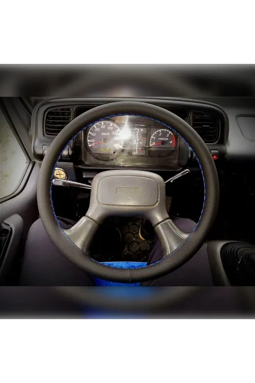 Dikişli Direksiyon Kılıfı Noktalı Deri Mavi Dikişli Isuzu Npr İçin