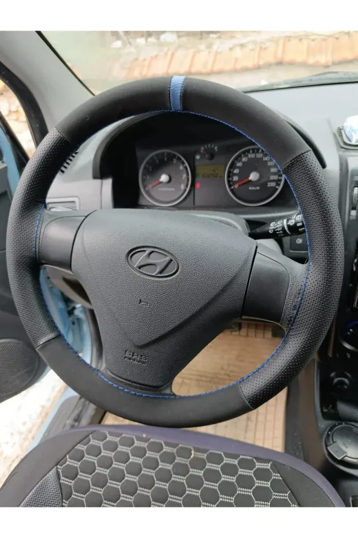 DİKİŞLİ DİREKSİYON KILIFI NOKTALI DERİ NUBUK DERİ MAVİ YÜZÜK MAVİ DİKİŞLİ HYUNDAİ GETZ / ERA İÇİN