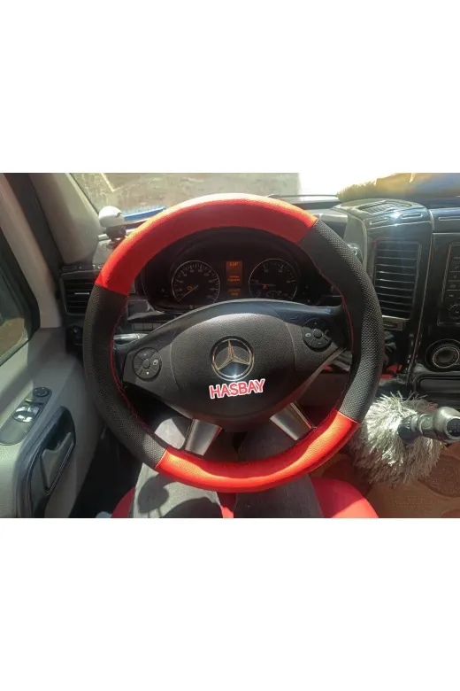 DİKİŞLİ DİREKSİYON KILIFI NOKTALI /KIRMIZI DERİ KIRMIZI DİKİŞLİ MERCEDES SPRİNTER İÇİN