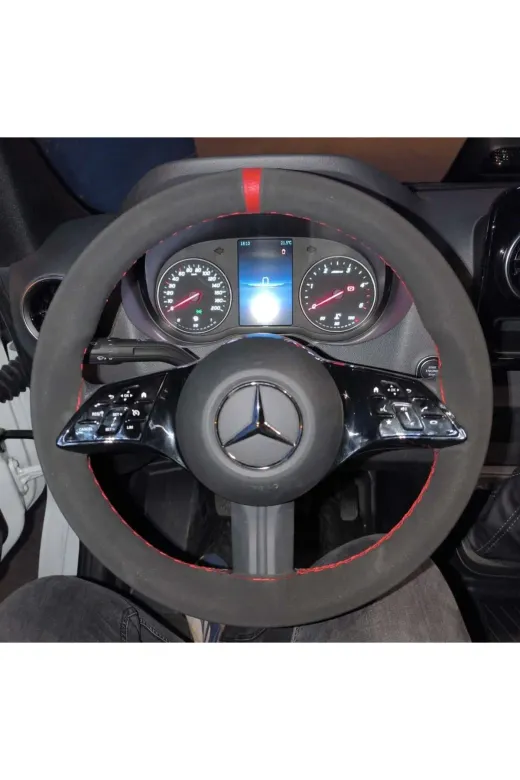 DİKİŞLİ DİREKSİYON KILIFI NUBUK DERİ KIRMIZI YÜZÜK KIRMIZI DİKİŞLİ MERCEDES SPRİNTER VİTO YENİLER