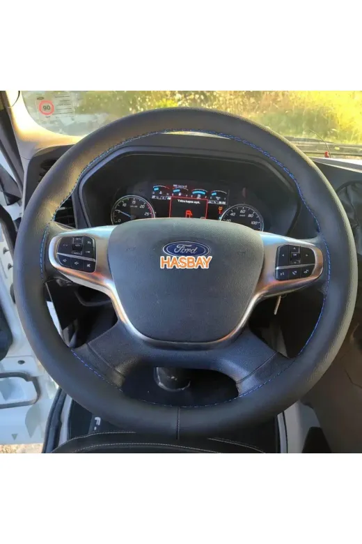 DİKİŞLİ DİREKSİYON KILIFI SİYAH DERİ MAVİ DİKİŞLİ F.ORD FMAX KAMYON TIR İÇİN