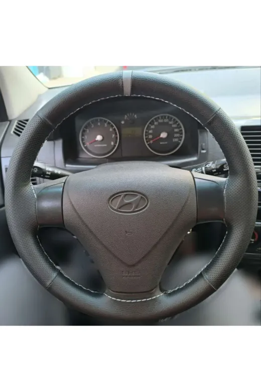 DİKİŞLİ DİREKSİYON KILIFI SİYAH DERİ NOKTALI DERİ GRİ YÜZÜK / DİKİŞLİ HYUNDAİ ACCENT ERA GETZ İÇİN