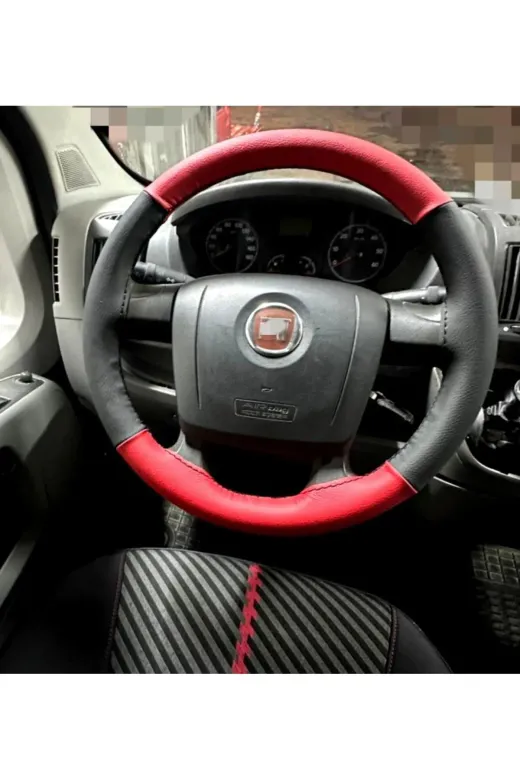 DİKİŞLİ DİREKSİYON KILIFI SİYAH / KIRMIZI DERİ SİYAH DİKİŞLİ F.IAT DUCATO FOTODAKİ İÇİN