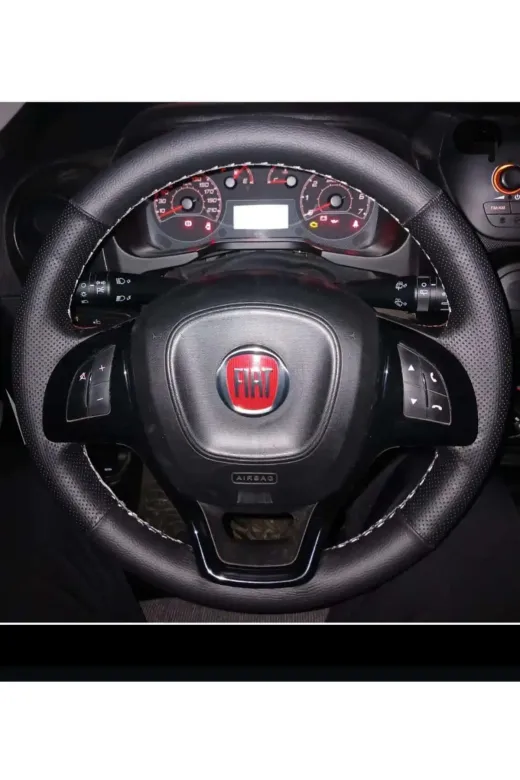 DİKİŞLİ DİREKSİYON KILIFI SİYAH/NOKTALI DERİ GRİ DİKİŞLİ FIAT DOBLO İÇİN