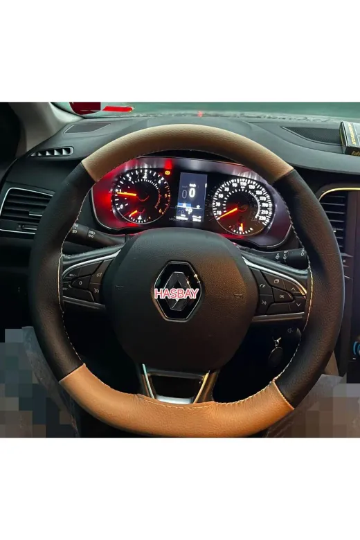 DİKİŞLİ DİREKSİYON KILIFI TABA / SİYAH DERİ BEJ DİKİŞ RENO MEGANE 4-CLİO BU DİREKSİYONLARA