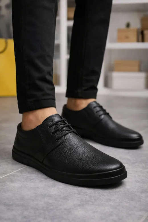 DMR Elegance AYK-BYJOY-JY73826876211 Jy1916 Soles Bağcıklı Hakiki Deri Erkek Günlük Klasik Ayakkabı Dst - Siyah