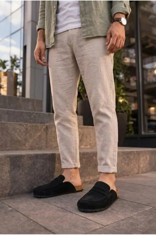 DMR Elegance AYK-BYJOY-JY73849305713 Jy0456 Rayn Bağcıksız Hakiki Süet Deri Erkek Günlük Mantar Taban Loafer Klasik Ayakkabı Hdmt - Siyah