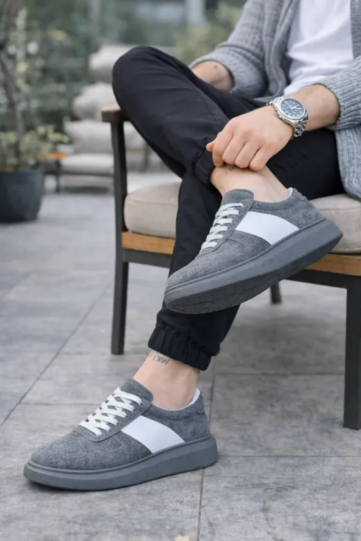 DMR Elegance AYK-BYJOY-JY82829463711 Jy011 Line Erkek Günlük Bağcıklı Süet Spor Sneaker Ayakkabı Sgt - Gri/beyaz