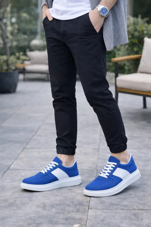 DMR Elegance AYK-BYJOY-JY82829463713 Jy011 Line Erkek Günlük Bağcıklı Süet Spor Sneaker Ayakkabı Sbt - Mavi/beyaz