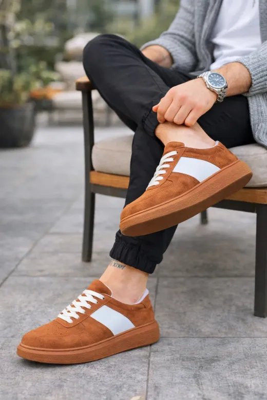 DMR Elegance AYK-BYJOY-JY82829463714 Jy011 Line Erkek Günlük Bağcıklı Süet Spor Sneaker Ayakkabı - Taba/beyaz