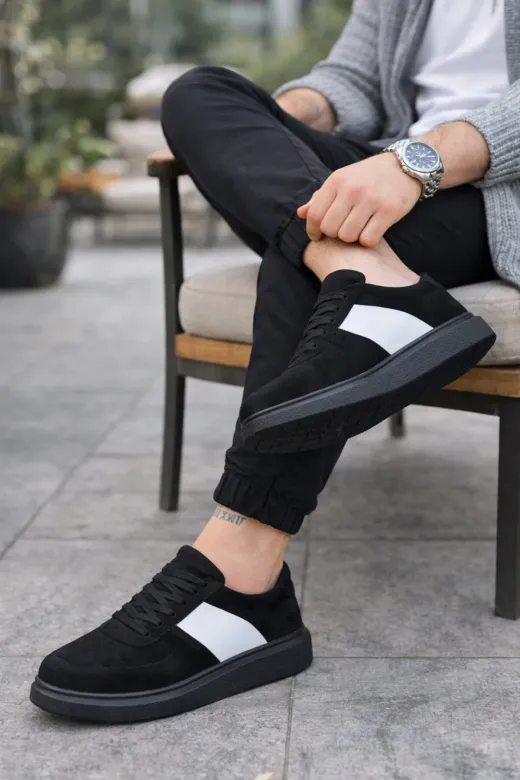 DMR Elegance AYK-BYJOY-JY82829463715 Jy011 Line Erkek Günlük Bağcıklı Süet Spor Sneaker Ayakkabı Sst - Siyah/beyaz