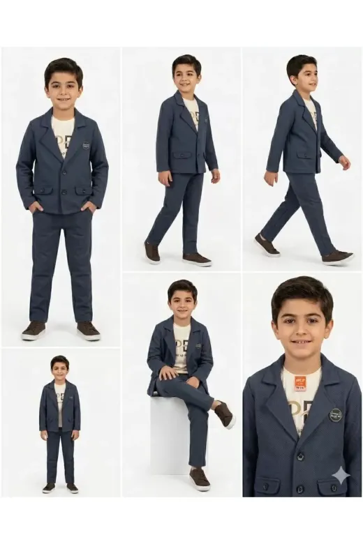 DMR Elegance DMR-BABY-Babyxml-1A2055-DENZCK0028 2-9 Yaş Jagger Kumaş 3 Parça Çocuk Takımı