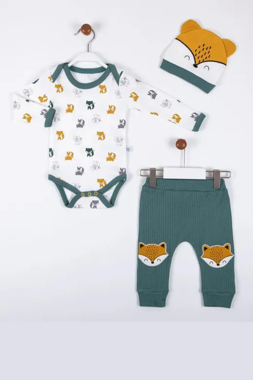 DMR Elegance DMR-BABY-BBYXML-2023030030037 Little Fox Desenli 3'lü % 100 Pamuklu Erkek Takım