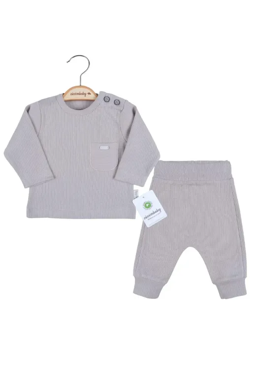 DMR Elegance DMR-BABY-BBYXML-2023040030001 Cep Nakışlı Omuzdan Düğmeli % 100 Pamuk Erkek Bebek Takım