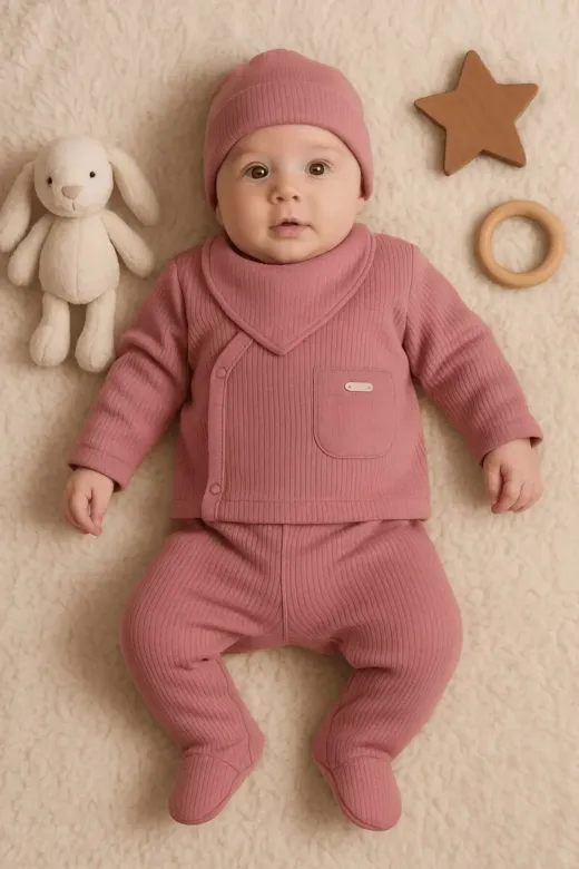 DMR Elegance DMR-BABY-BBYXML-2023040120006 Cepli Çizgili 5'li % 100 Pamuk Hastane Çıkış Seti