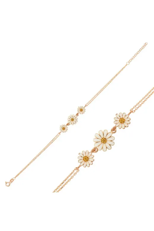 DMR Elegance DMR-GMSH-BRKD-BR0460815 Kadın ​gümüş Rose Üçlü Papatya Bileklik
