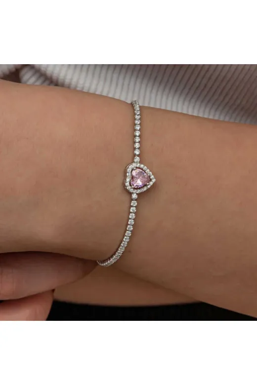 DMR Elegance DMR-GMSH-BRKD-BR11005128 Gümüş Pembe Taşlı Kalpli Su Yolu Bileklik