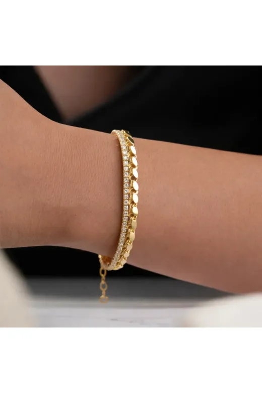 DMR Elegance DMR-GMSH-BRKD-BR11005198 Gümüş Gold Pullu Su Yolu Kadın Bileklik