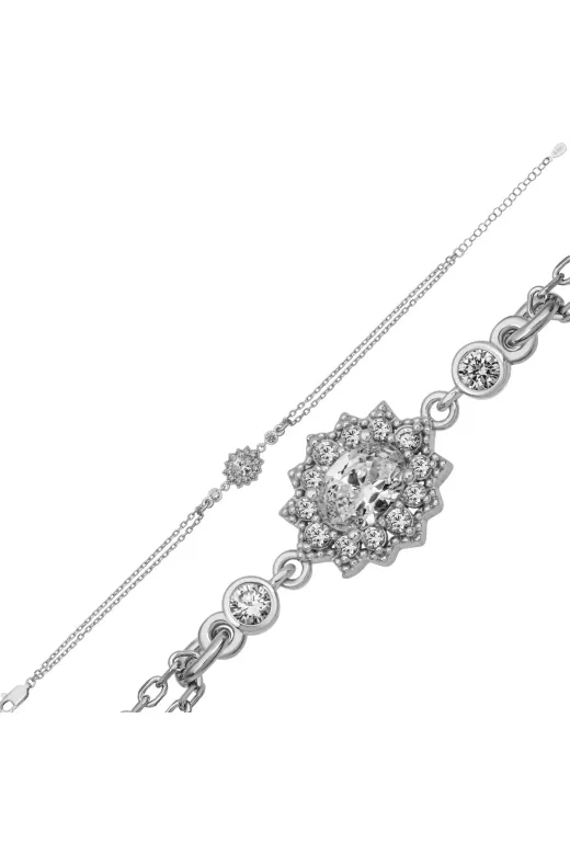 DMR Elegance DMR-GMSH-BRKD-BR11005223 Gümüş Çiçek Motifli Zirkon Taşlı Kadın Bileklik