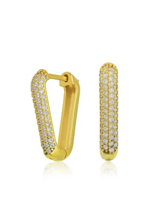 DMR Elegance DMR-GMSH-BRKD-EA11003996 Gümüş Gold Beyaz Taşlı Üçgen Küpe