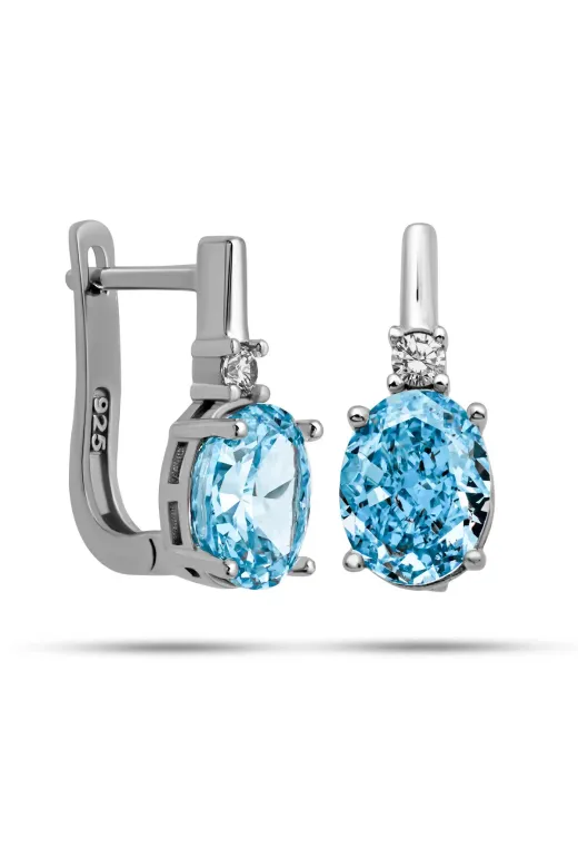 DMR Elegance DMR-GMSH-BRKD-EA11005139 Gümüş Ice Cut Oval Mavi Zirkon Taşlı Kadın Küpe