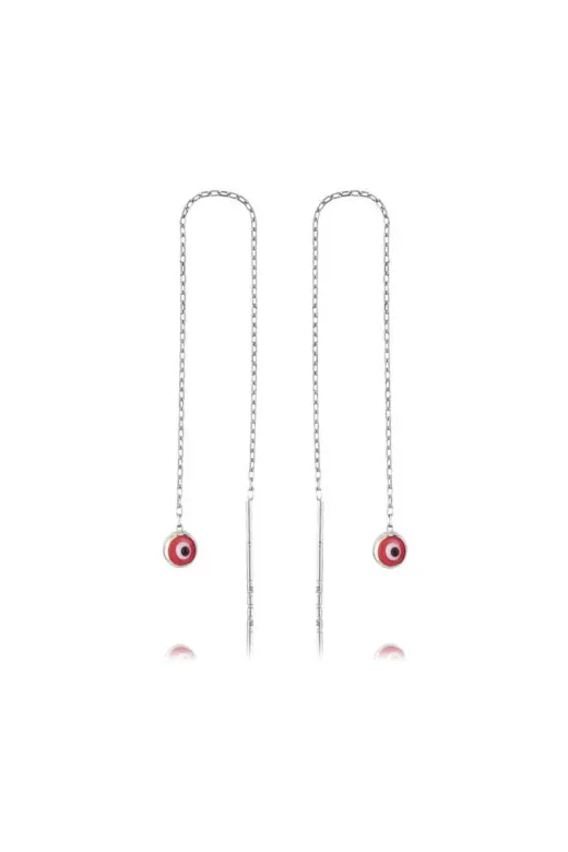 DMR Elegance DMR-GMSH-BRKD-EA1160042 Gümüş Zincirli Pembe Nazar Küpe