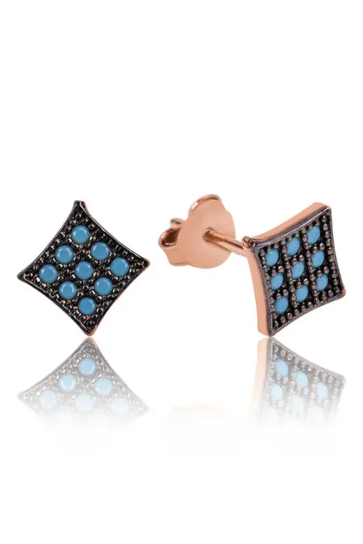 DMR Elegance DMR-GMSH-BRKD-EA1160071 Gümüş Mavi Kare Çivili Küpe