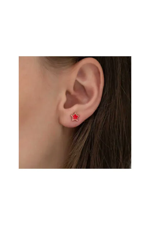 DMR Elegance DMR-GMSH-BRKD-EA1160412 Gümüş Fosforlu Kırmızı Yıldız Küpe