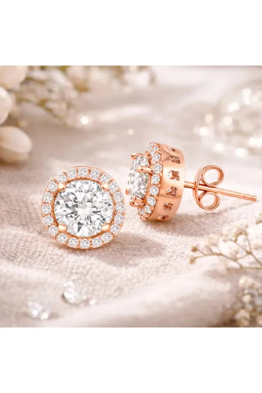 DMR Elegance DMR-GMSH-BRKD-EA1160451 Gümüş Rose Oval Montür Pırlanta Modeli Küpe
