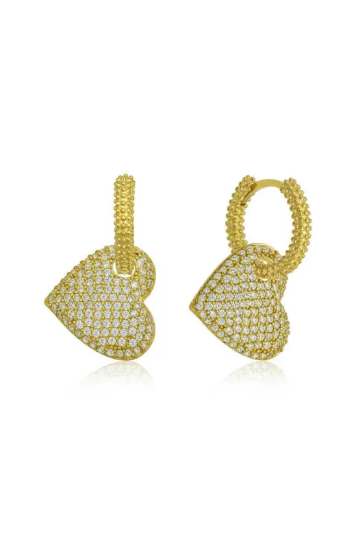 DMR Elegance DMR-GMSH-BRKD-PT11002482 Gümüş Gold Halka Kalp Küpe
