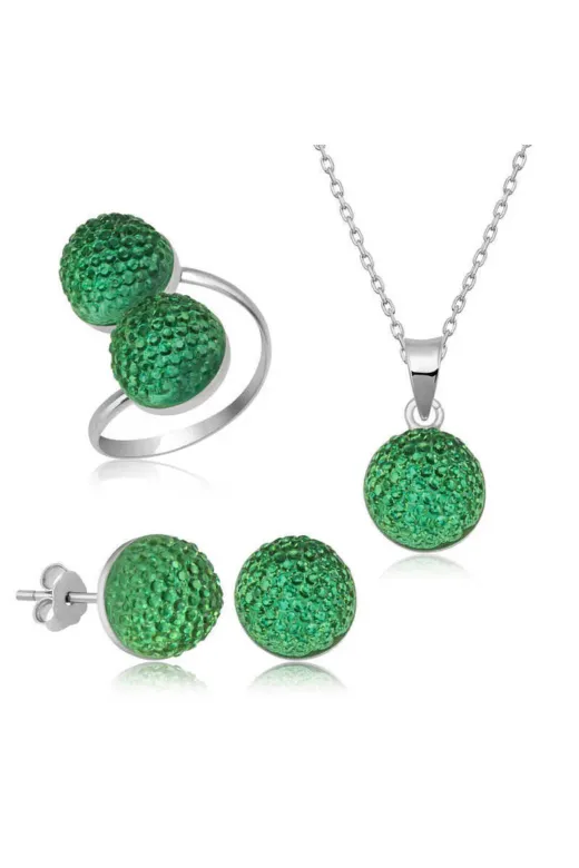 DMR Elegance DMR-GMSH-BRKD-ST11003309 Gümüş Yeşil Kristal Kadın Set