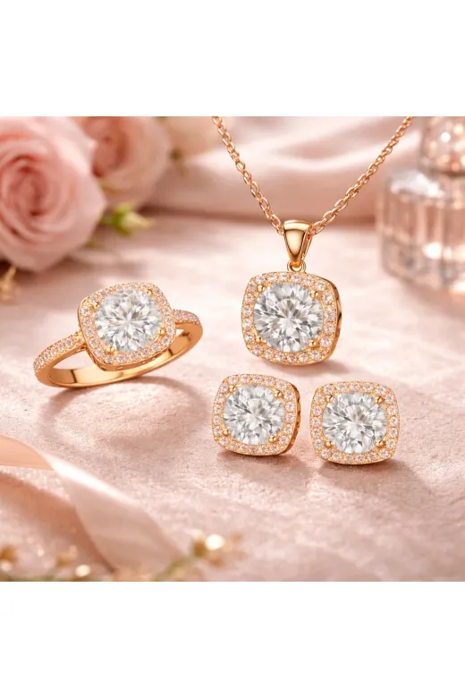 DMR Elegance DMR-GMSH-BRKD-ST11005035 Gümüş Rose Kare Montür Kadın Set