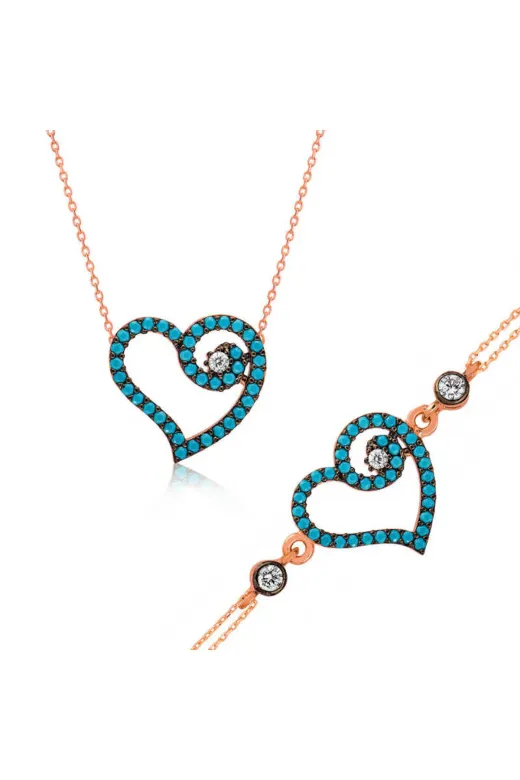 DMR Elegance DMR-GMSH-BRKD-ST1160075 Gümüş Mavi Kalpli Set