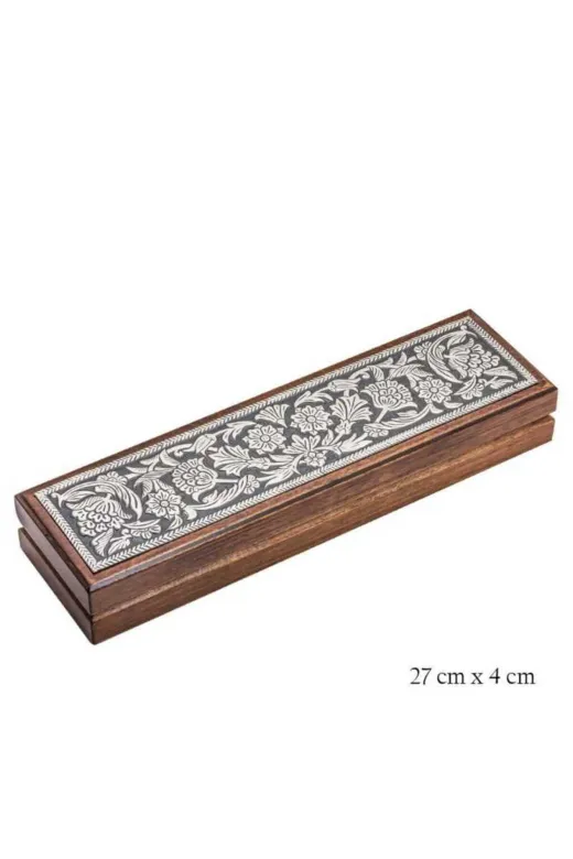 DMR Elegance TYC0421B795CA9A6C38825700 Gümüş Çiçek Desenli Ahşap Tesbih Kutusu