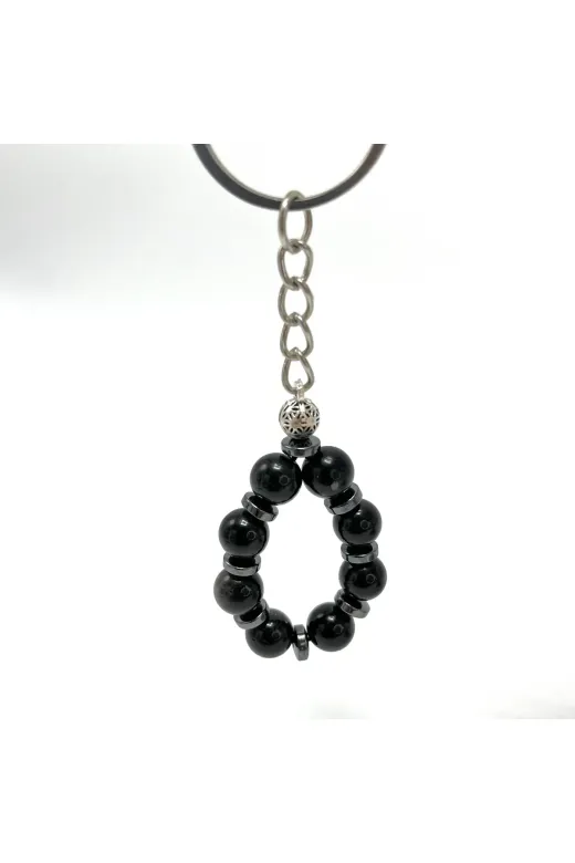 DOĞAL TAŞ CENNETİ 123ANAHTAR15 Sertifikali Obsidyen Doğal Taş Anahtarlık 8Mm