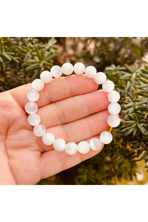 DOĞAL TAŞ CENNETİ 123ANKACEN1219 Selenit Doğal Taş Bileklik 8 Mm