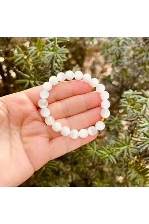 DOĞAL TAŞ CENNETİ 123ANKACEN1219 Selenit Doğal Taş Bileklik 8 Mm