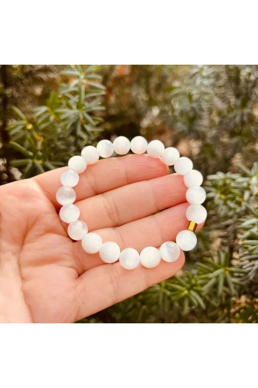 DOĞAL TAŞ CENNETİ 123ANKACEN1219 Selenit Doğal Taş Bileklik 8 Mm