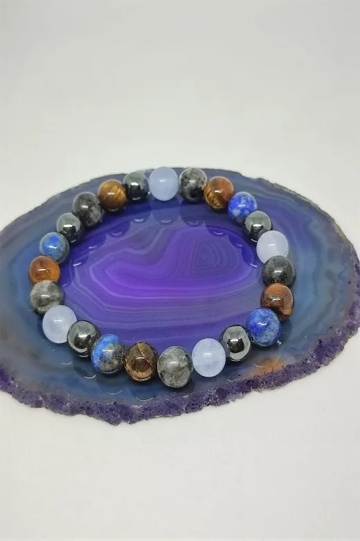 DOĞAL TAŞ CENNETİ 123ANKACEN2055 Sertifikalı Hematit, Lapis Lazuli, Kaplangözü, Labradorit, Kuvars Doğaltaş Bileklik