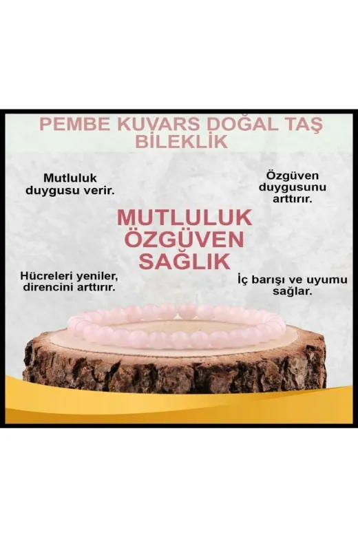DOĞAL TAŞ CENNETİ 123ANKACEN723 Doğal Taş Pembe Kuvars Bileklik(Kalbi Iyileştirme Romantik Bağlılığı Teşvik Etme )