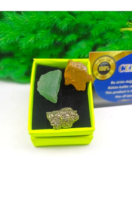 DOĞAL TAŞ CENNETİ 3 LÜ SET52 Aventurin-Pirit-Jasper Doğal Taş Set (Sertifikali)