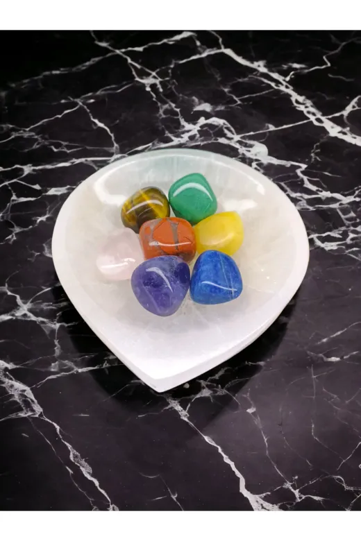 DOĞAL TAŞ CENNETİ 777KASEÇAKRA2 Selenit Kase Arındırma Taşı Ve Çakra Set Timbil (Asa)(Sertifikali)