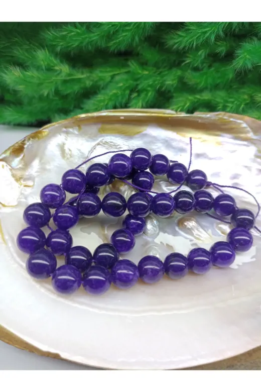 DOĞAL TAŞ CENNETİ ametist10mm 10  Mm Ametist Doğal Taş Dizi 40 Cm Uzunluğunda (Sertifikali)