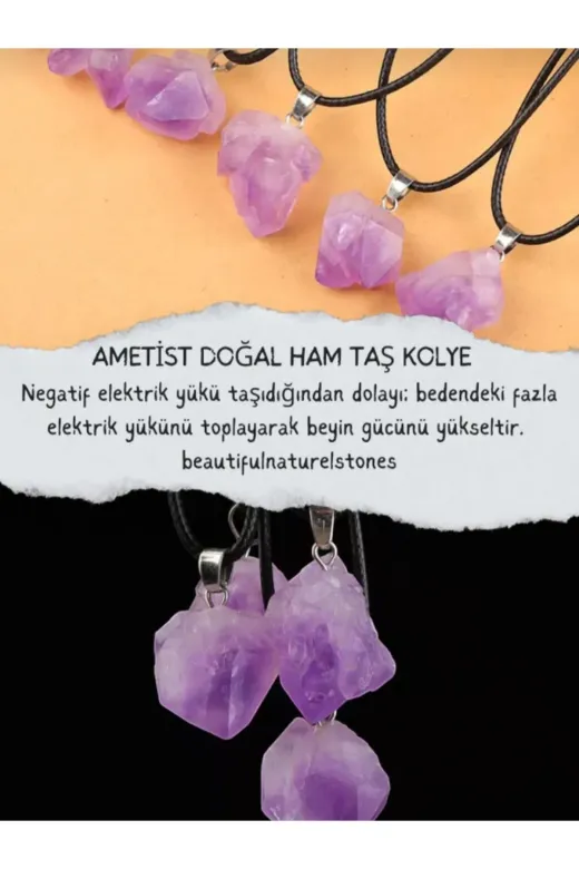 DOĞAL TAŞ CENNETİ AMETİSTÇİÇEK Ametist Doğal Taş Kolye Ucu (Sertifikali)(Deri İpli)