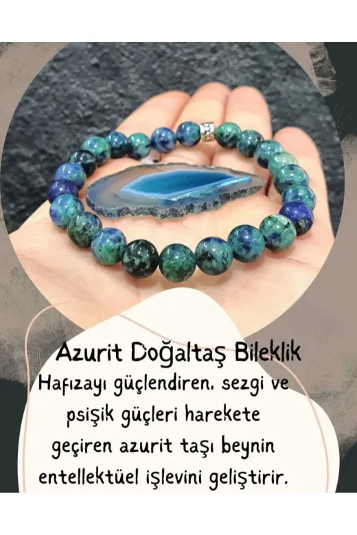 DOĞAL TAŞ CENNETİ AZURİT213123 Azurit ( Akik Taş Hediyeli ) Hafıza Güçlendirici / Sezgi Ve Psişik Güç Doğal Taş Bileklik 8 Mm