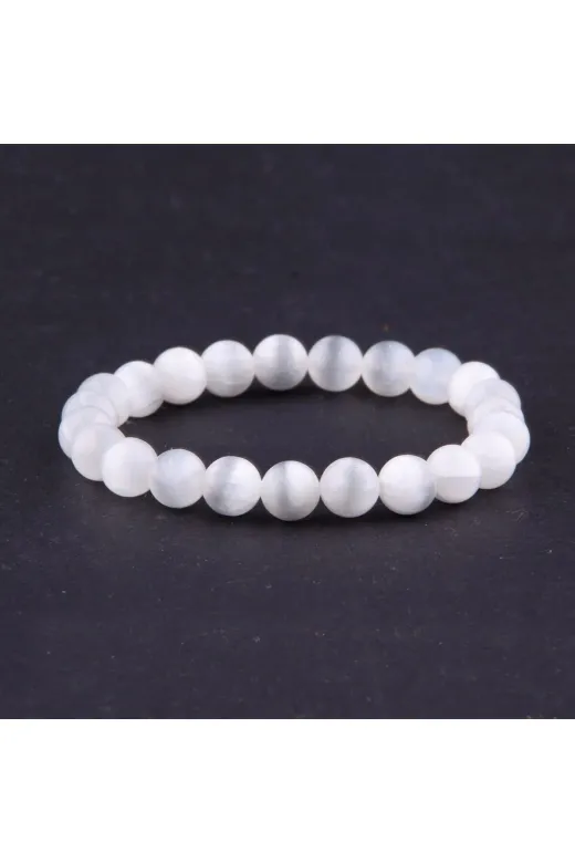 DOĞAL TAŞ CENNETİ DTŞCNT072 Sertifikalı Selenit Doğal Taş Bileklik 8 Mm - B804