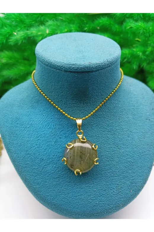 DOĞAL TAŞ CENNETİ LBRDVİP-12 Labradorit A Kalite Altın Kaplama Kolye Ucu(Sertifikalı)