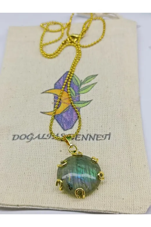 DOĞAL TAŞ CENNETİ LBRDVİP-12 Labradorit A Kalite Altın Kaplama Kolye Ucu(Sertifikalı)