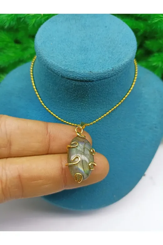DOĞAL TAŞ CENNETİ LBRDVİP-13 Labradorit A Kalite Altın Kaplama Kolye Ucu(Sertifikalı)