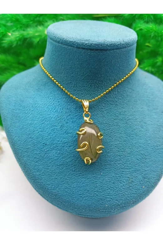 DOĞAL TAŞ CENNETİ LBRDVİP-13 Labradorit A Kalite Altın Kaplama Kolye Ucu(Sertifikalı)